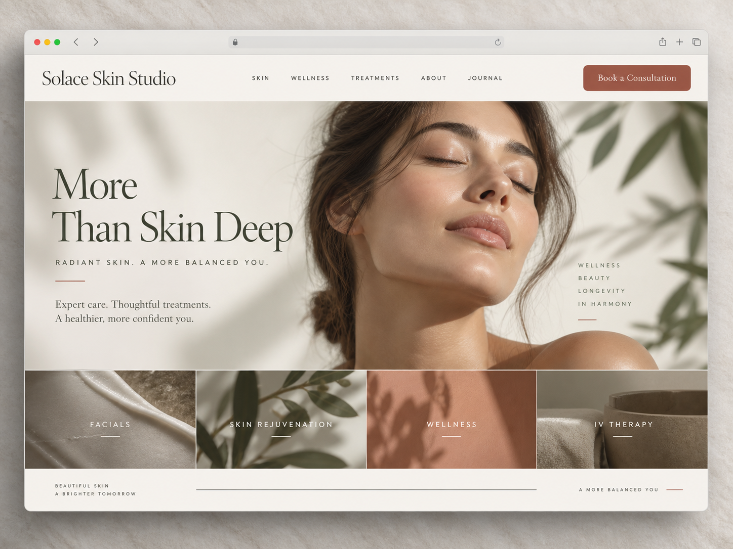 Sample custom website direction for a med spa and wellness studio