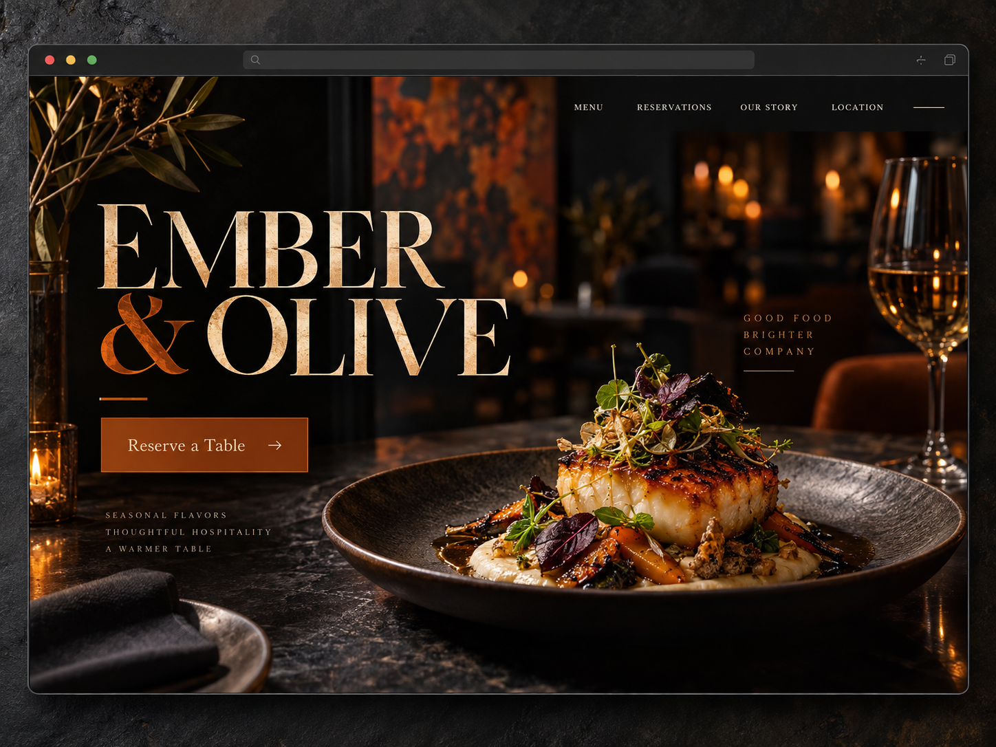 Sample custom website direction for an independent restaurant